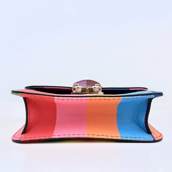 VALENTINO 1973 Rainbow Mini Lock Bag Rockstud Stripe Chevron Crossbody - Picture 6 of 16